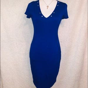 Lovely blue pencil dress with the V neck